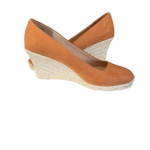 J. Crew Cognac Espadrille Faux Suede Wedges Women's Size 9